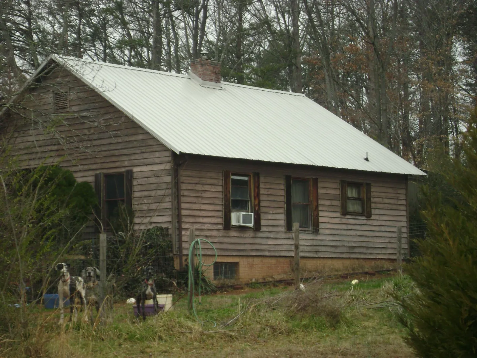 White metal roof on an old wood sided farmhouse, from a Asphalt Shingle Roof Repair job in Hughes Springs